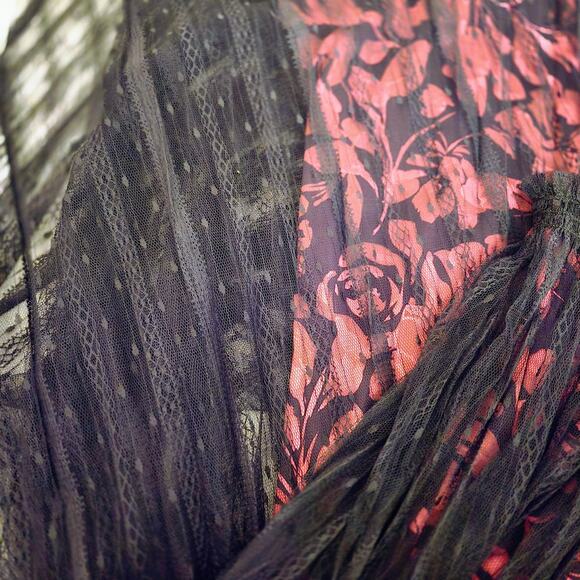 Johnny Was Yolanda Jade Boho pleated maxi skirt black lace fuchsia pink XS - Picture 8 of 16